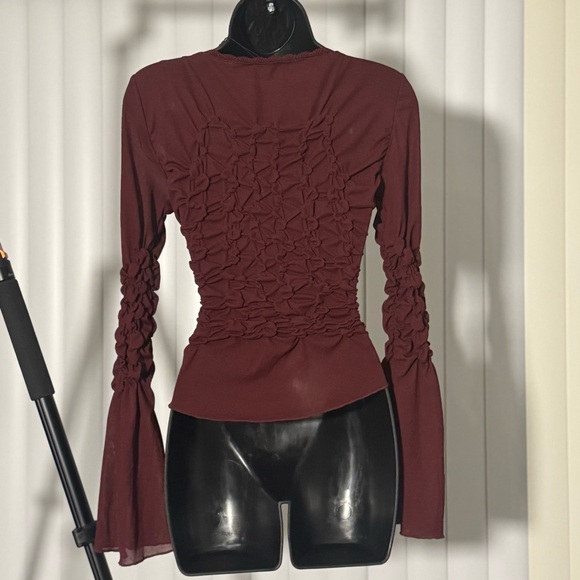 Zara Ruched Tie-Front Top – Burgundy (NWT) - Picture 2 of 2